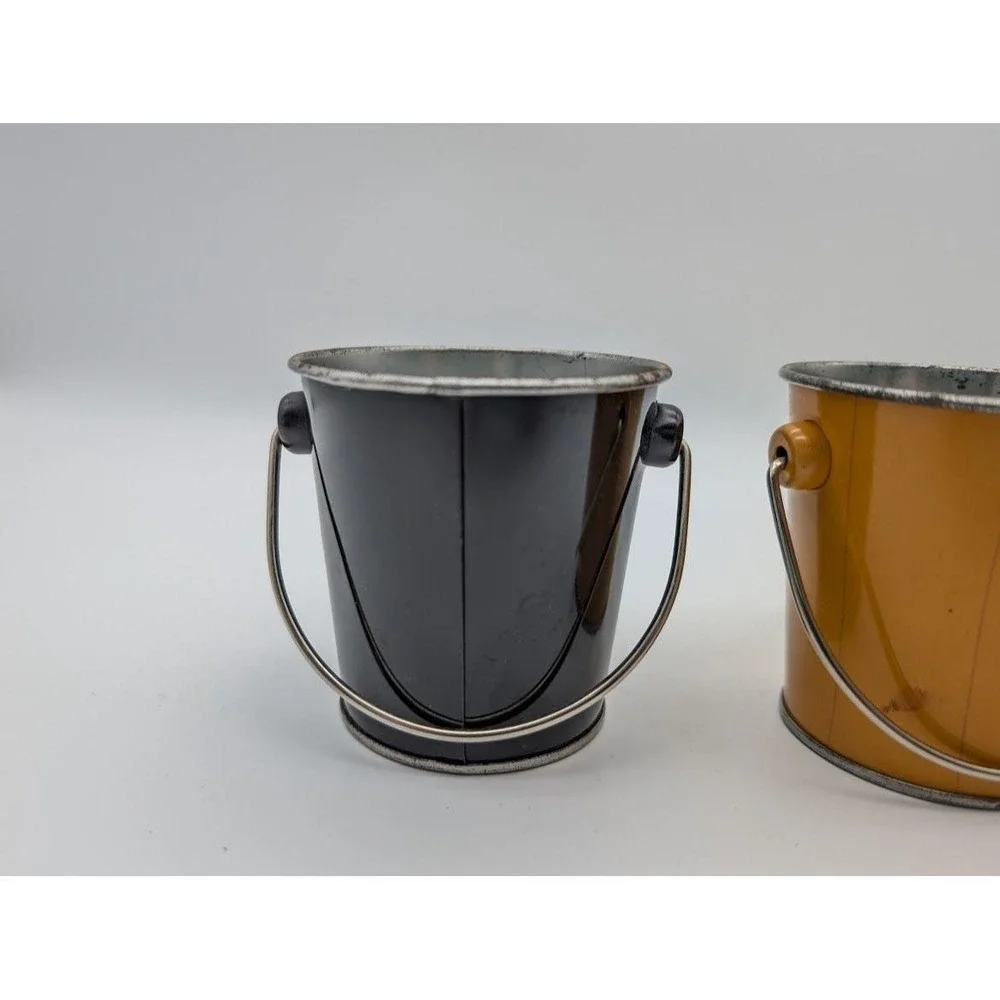Vintage Halloween Metal Bucket Pail 2 Lot Pumpkin Black Cat Jack o Lantern Small
